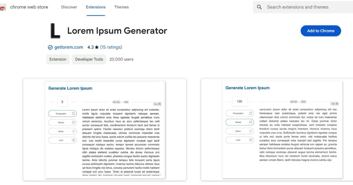 Chrome Extension Lorem Ipsum Generator