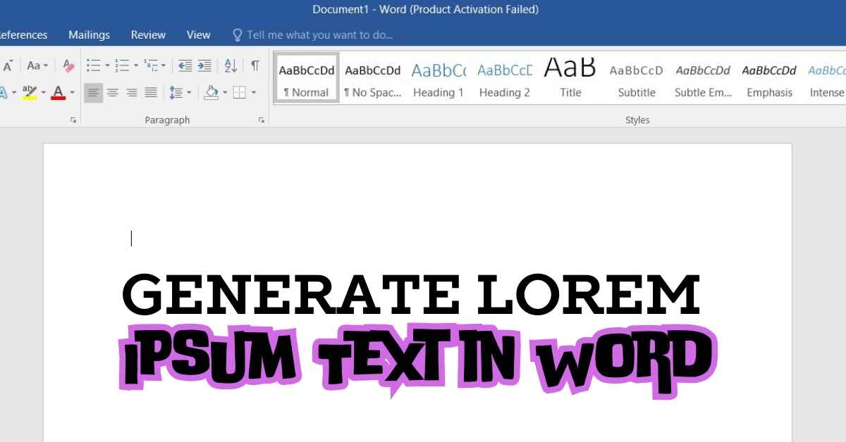 Generate Lorem Ipsum Text in Word