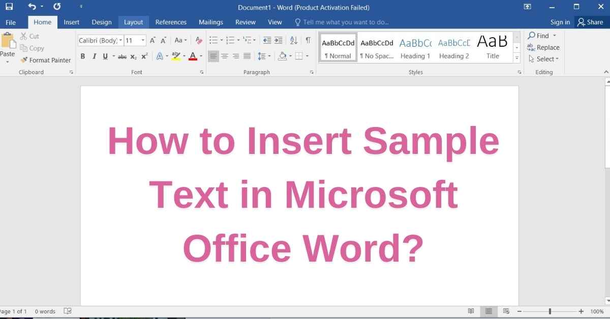 How to Insert Sample Text in Microsoft Office Word?