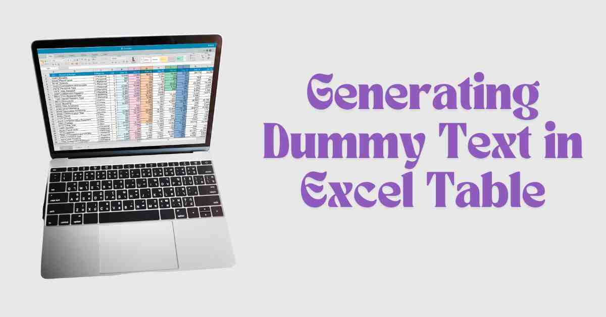 Generating Dummy Text in Excel Table