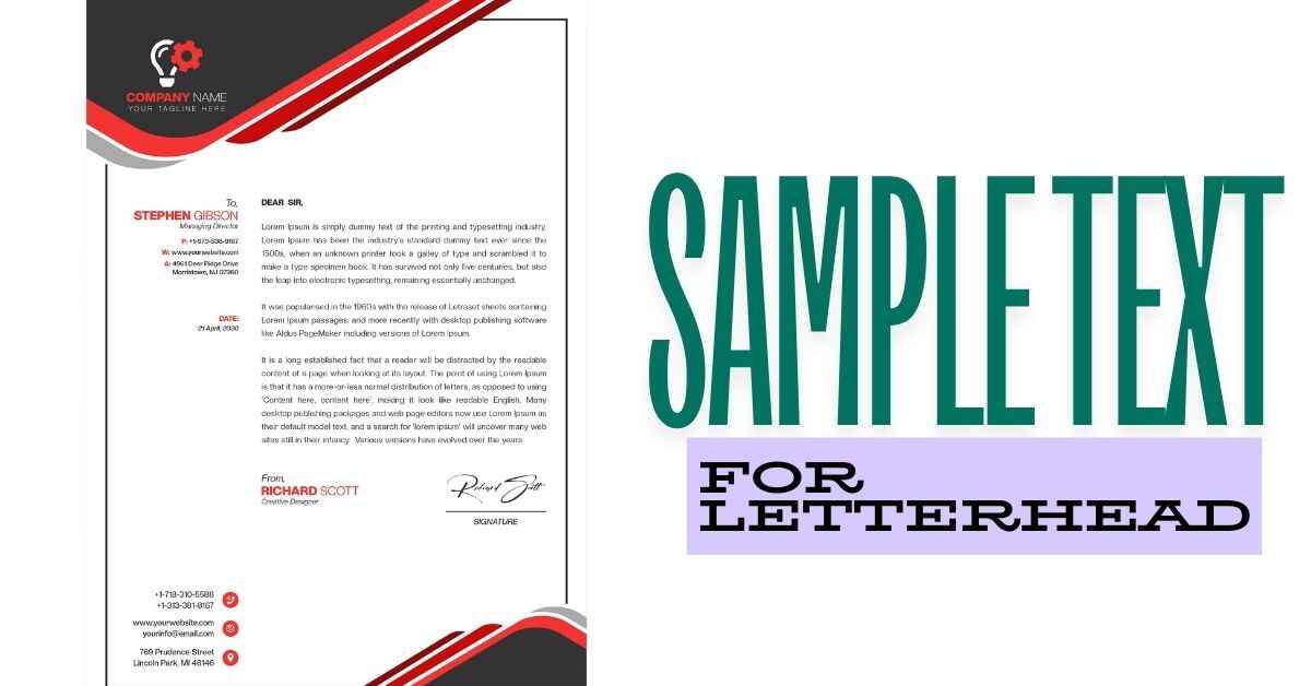 Sample Text for Letterhead