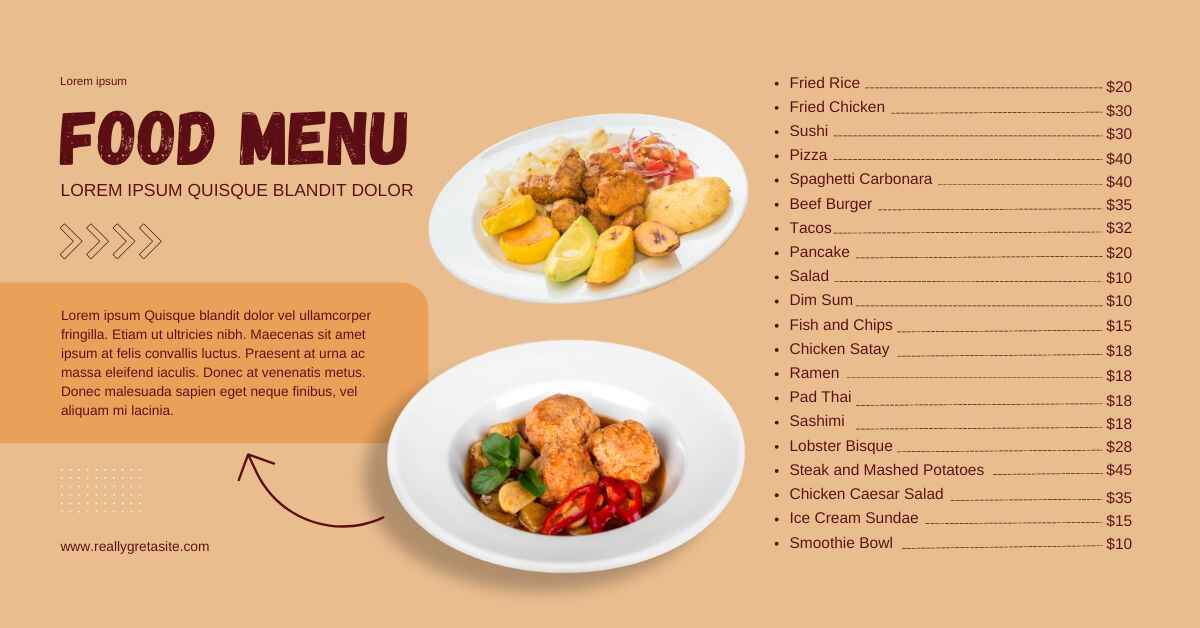 Menu Lorem Ipsum Generator