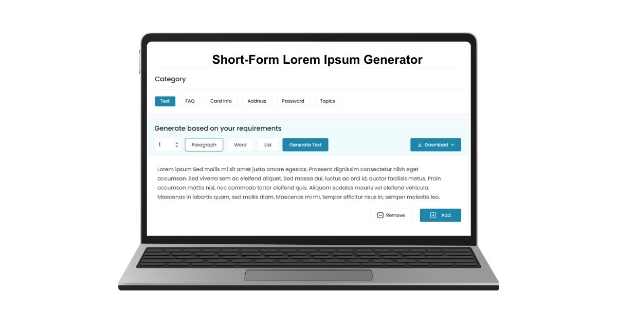 Short-Form Text Lorem Ipsum Generator